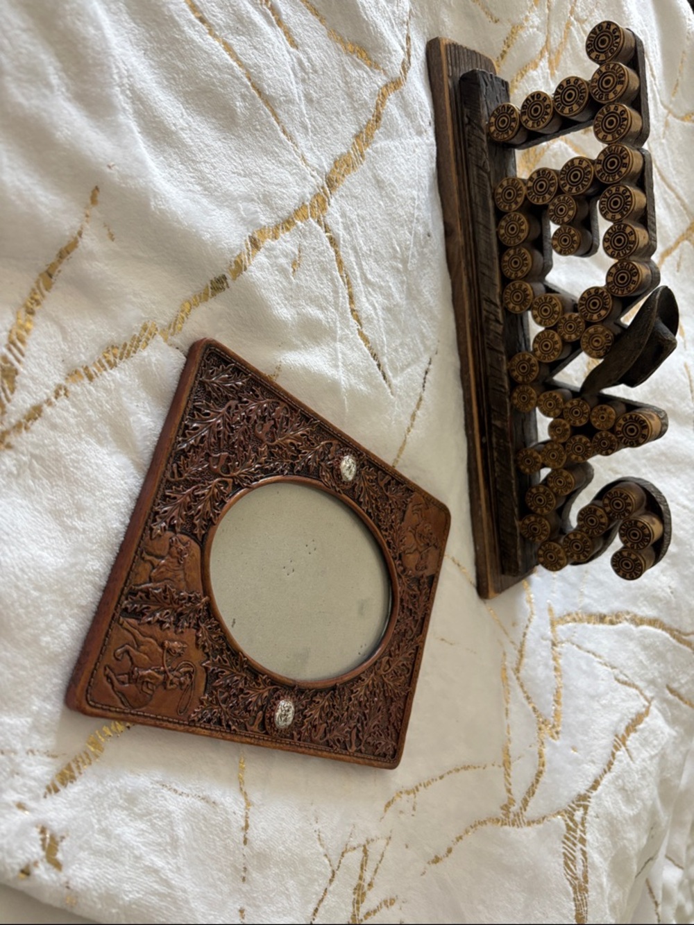 Carved Wooden Picture Frame - Ornate Brown Round Opening